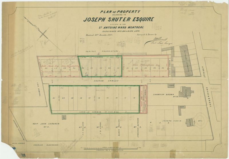Plan of property belonging to Joseph Shuter esquire situate in the St Antoine ward Montreal