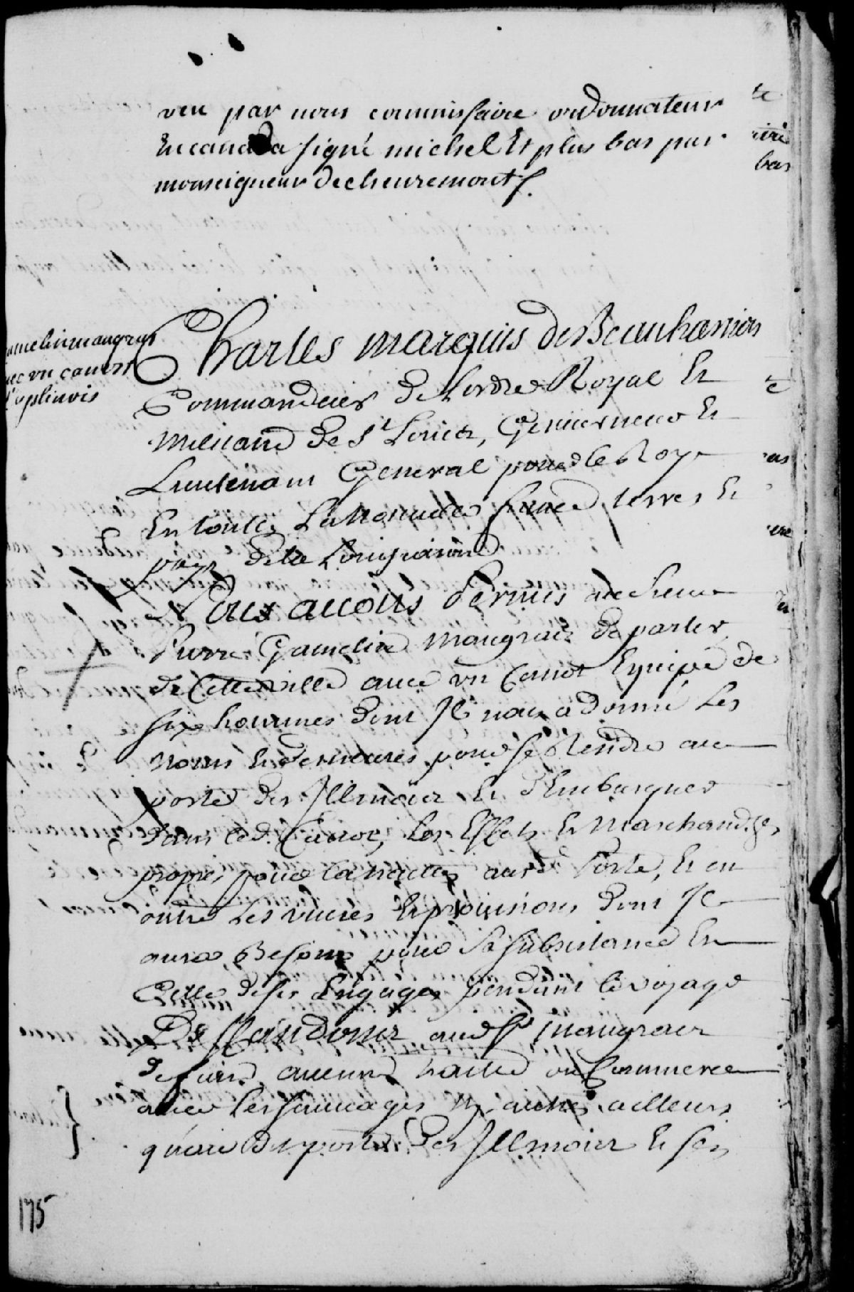 Congé d'un canot par Charles de Boische, Marquis de Beauharnois ...