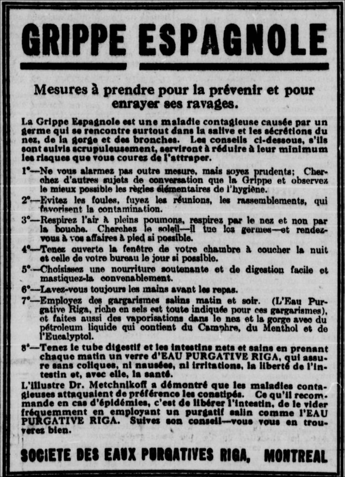 « Grippe espagnole - Mesures à prendre pour la prévenir et pour enrayer ...