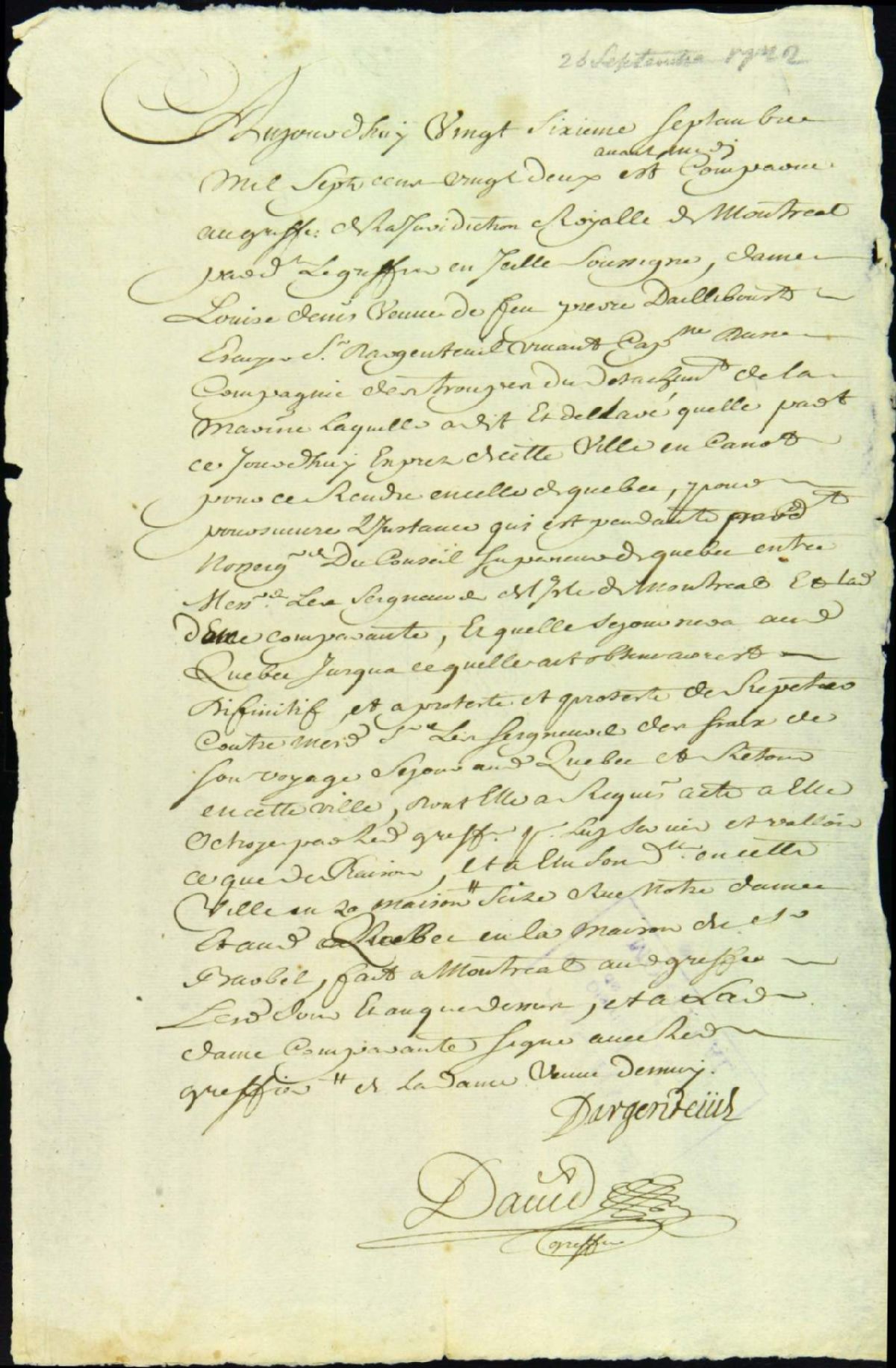 Requiant Procès en appel entre Louise Denis, veuve de Pierre d'Ailleboust d ...