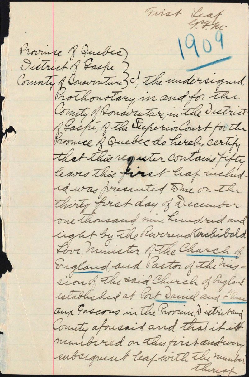 Port Daniel and l'Anse aux Gascons Church of England BAnQ numérique