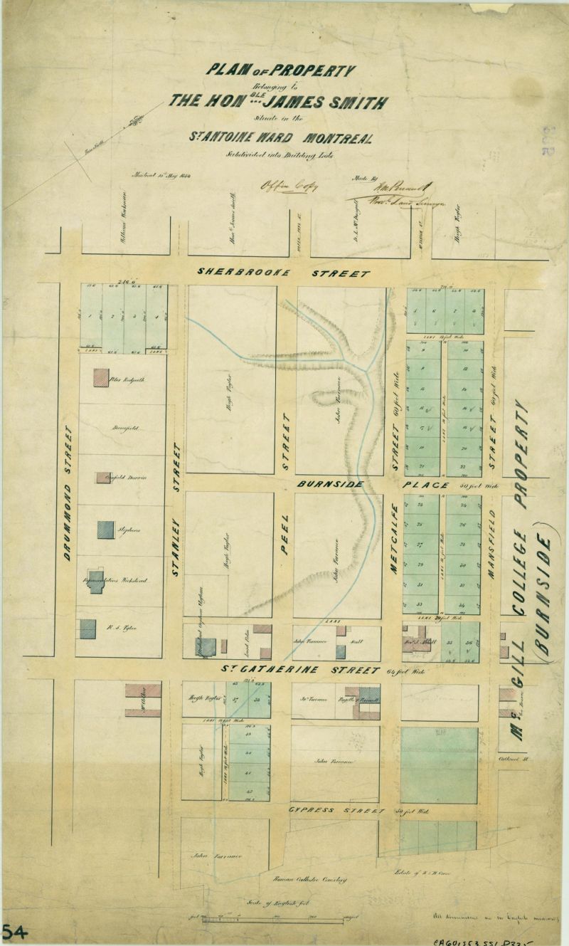 Plan of Property Belonging to the Honble. James Smith Situate in the St. Antoine Ward Montreal